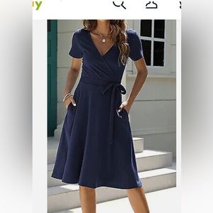 NWT Manydress navy short sleeve, crisscross top fit & flare dress M